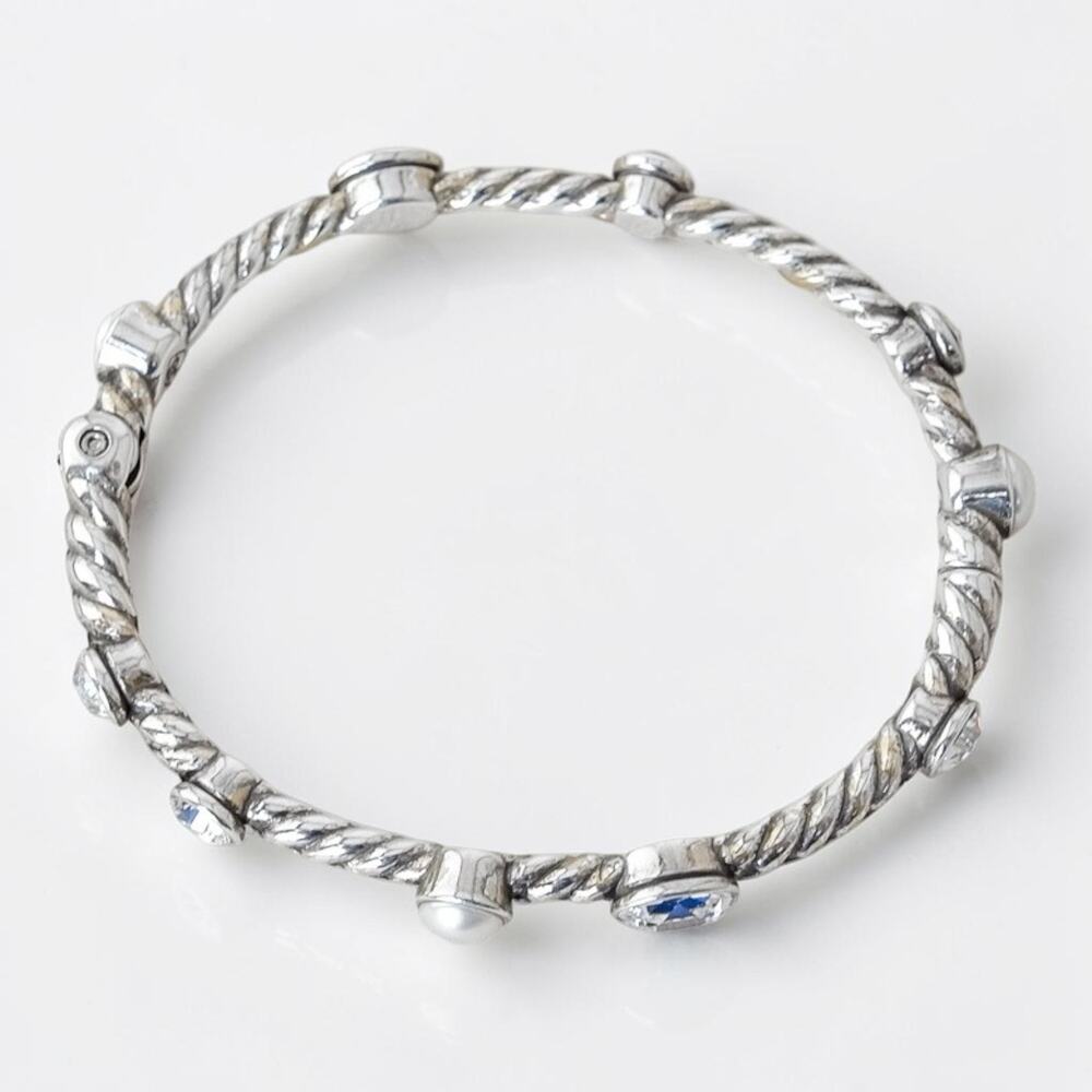 Brighton Monte Carlo Hinged Bangle Bracelet Magnetic Closure Faux Pearl Crystal - Picture 2 of 5